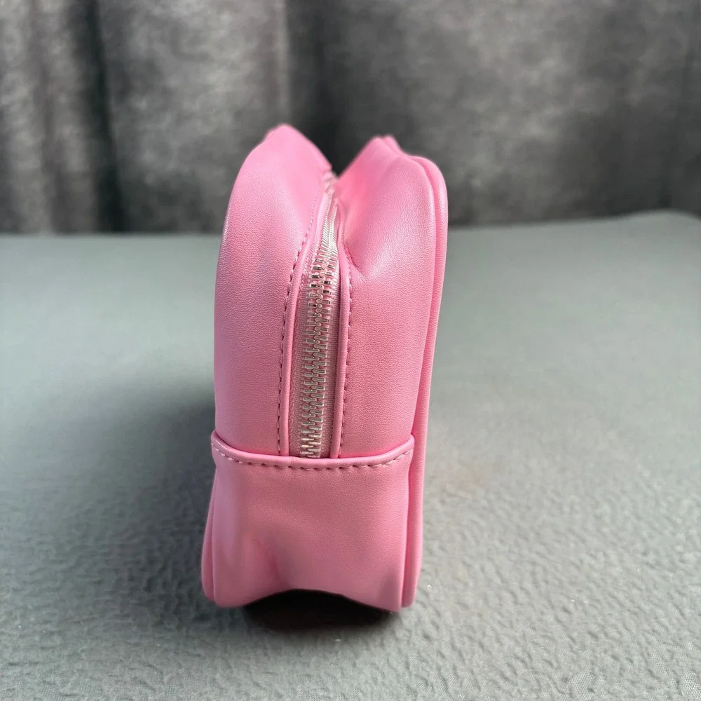 Akei Pink Heart Window Makeup Bag Vegan Leather Glitter Cosmetic Pouch Y2K